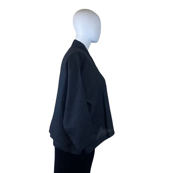 Eskandar Womens Black 100% Linen Button Front BlouseLong Sleeve Elegant Size 1 - Picture 3 of 8